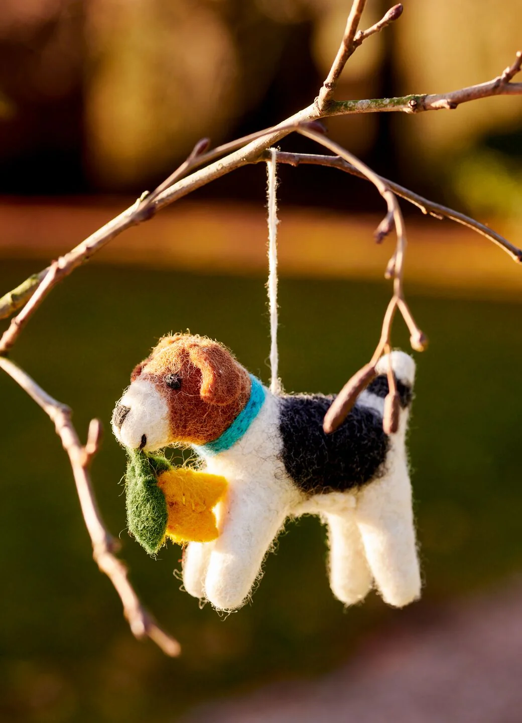 Dog With Daffodil Felt Decoration